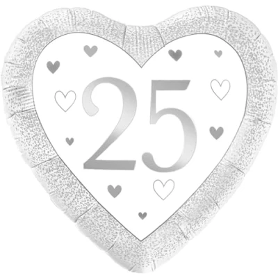 Image of 18&quot; Happy 25th Anniversary Heart Silver Foil Balloon
