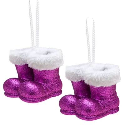 Image of Christmas Concepts® Pack of 210cm Glitter Hanging Santa Boots With White Fur Trim Tree Trims/Baubles (Purple)