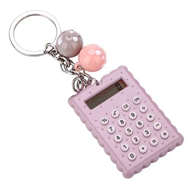 Image of ASHATA Mini Calculator with Key Buckle,Portable Cute Cookies Style Chain Calculator,Student Pocket Candy Color(Gray Purple)