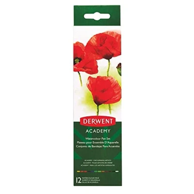 Image of Derwent Academy Watercolour Paint Tin with Paintbrush and Mixing Palette, Set of 12, , 2301955