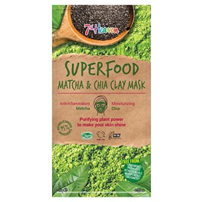 Image of 7th Heaven Superfood Clay Mask with Anti oxidant Matcha and Moisturising Chia to Cleanse Purify Skin Ideal for All Types, Green