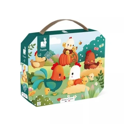 Image of Janod Welcome To The Farmyard Puzzle 20 Piece FSC Cardboard Educational Game Develops Patience and Dexterity Made in France 24 Months +, J03320, Green