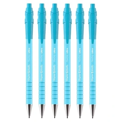 Image of Paper Mate Flexgrip Ultra Retractable Ballpoint Pens Medium Point 1.0mm Blue Ink Bright Retro Barrels Pack of 6