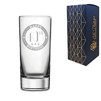 Image of Novelty Engraved/Printed HiBall Gin and Tonic Vodka Glass Happy 40th Birthday Engraved