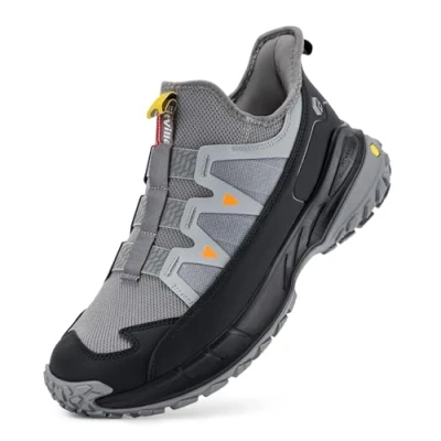 Image of FitVille Men&#039;s Extra Wide Walking Trainers Comfortable Slip On Hiking Shoes with Arch Support, Low Rise Trekking and Footwear for Outdoor Camping Climbing Grey Black