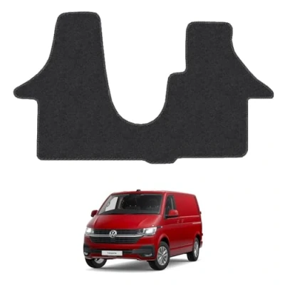 Image of Carpet Floor Mats for the VW Transporter T6 (2015 2019) [Double Seat] Custom Van Accessory Tailored fit, Granulated Anti Slip Layer &amp; Black Binding