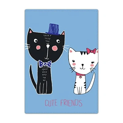 Image of Passport Holder Cover, PU Leather Travel Wallet Case Organiser for Passport, Business Cards, Credit Boarding Passes (Two Cats)