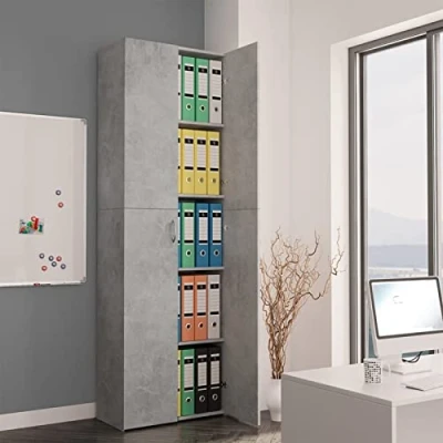 Image of NITCA Office Cabinet,Tall Lockable, Storage,Filing Cabinet Free Standing 2 Doors, Bookcase Cabinet, for Home &amp; Office,60x32x190 cm Engineered Wood, concrete grey