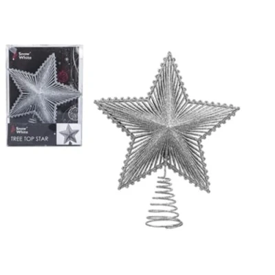 Image of Snow White 22cm Silver Glitter Tree Top Star Christmas Decorations Toppers