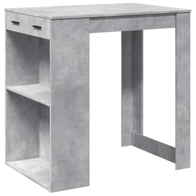 Image of vidaXL Bar Table Kitchen Pub Bistro Rectangular Concrete Grey Engineered Wood 2 Shelves &amp; Drawer Versatile Kitchen/Living/Dining Room 102x70x103.5 cm