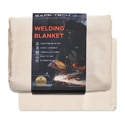 Image of SAFE TECH Welding Blanket, 6x8ft Heavy Duty Fiberglass Fire Retardant Blanket For and Grinding Protection Emergency Survival