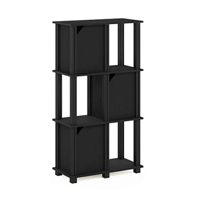 Image of Furinno Brahms 4 Tier Storage Shelf with 3 Doors, Black Oak/Black