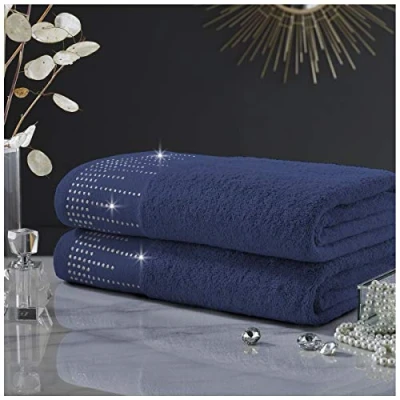 Image of GC GAVENO CAVAILIA Luxury 2PK Abington Towel Set, 100% Cotton Soft &amp; Cosy Bathroom Accessory, Navy, Bath Sheet