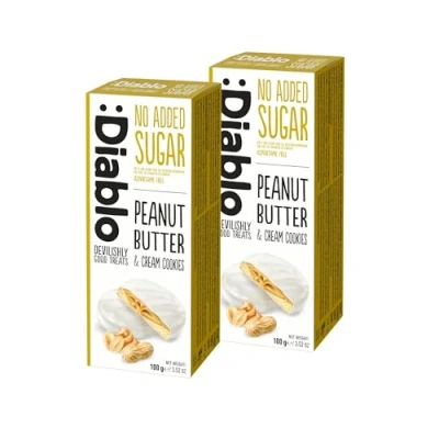 Image of Diablo No Added Sugar Peanut Butter and Cream Cookies 100g (Pack Of 2)