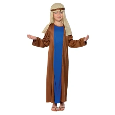Image of Smiffys Joseph Costume, Brown with Robe &amp; Headpiece, Christmas Children&#039;s Fancy Dress, Child Dress Up Costumes
