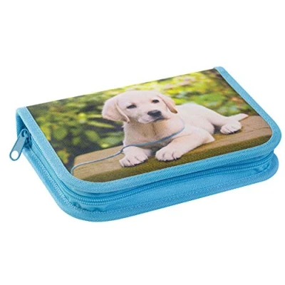 Image of Eberhard Faber 577558 Pencil case with 2 Inner Flaps and Zip, 42 Pieces Filled, Dog Motif on Front Back, Approx. 19.6 x 13.2 3.4 cm, for Preschool School