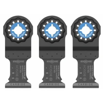 Image of BOSCH OSL114C 3 Pack 1 1/4 in. Starlock Oscillating Multi Tool Metal &amp; More Carbide Extreme Plunge Cut Blades for Cutting Iron Bar, Metal, Wood with Nails, Drywall and Tile