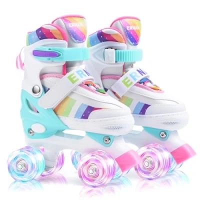 Image of ERNAN Roller skates Kids boots,8 Light up Wheels and 4 Sizes Adjustable.Rollerskates for Beginners, Suitable Indoor Outdoor (Pink, S)