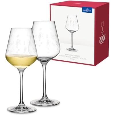 Image of Villeroy &amp; Boch Toy&#039;s Delight White Wine Glass Set with 2 Crystal Glasses, Glass, Transparent, Dishwasher Safe, Capacity 380 ml