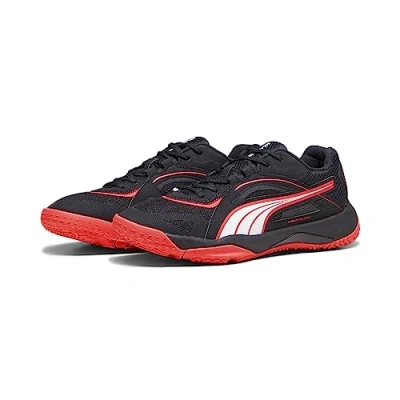 Image of Puma Unisex Adults Solarstrike Ii Indoor Court Shoes, Black Fire Orchid White, 9 UK