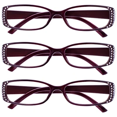 Image of OPULIZE Reading Glasses Black &amp; Purple Diamonte Style Readers Value 3 Pack Designer Womens Ladies UVR3093P +2.00