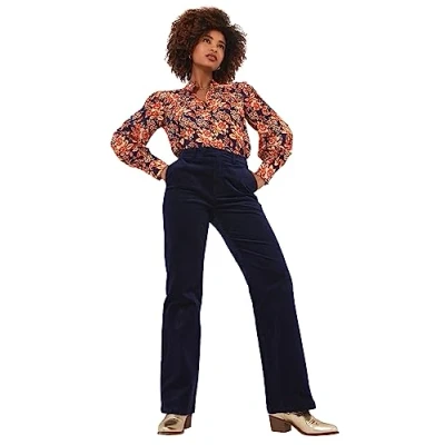 Image of Joe Browns Women&#039;s Midnight Blue Velvet Moleskin Bootcut Trousers, Navy, 12