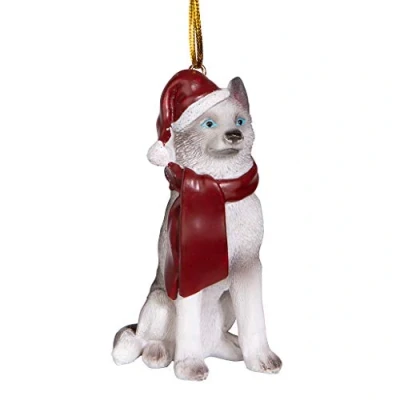 Image of Design Toscano Siberian Husky Holiday Dog Christmas Tree Ornament Xmas Decorations, 8 cm, Polyresin, Full Color