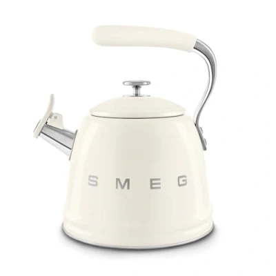 Image of Smeg, WKF01CR Whistling Kettle, Stainless Steel, 2.3 L Capacity, Removable Lid and Measuring Spout, Induction Compatible, Cream