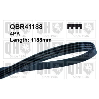 Image of 9091602194, 9091602302 V ribbed belt QUINTON HAZELL QBR41188 1188mm 4 TOYOTA: Yaris I Hatchback, 4Runner, FORD: ESCORT 4, MAZDA: 323 III Hatchback
