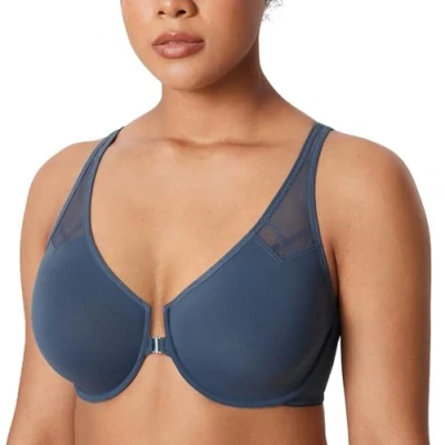 Image of Delimira Women&#039;s Front Fastening Bras Underwire Unlined Racerback Plus Size Bra Sargasso 42D