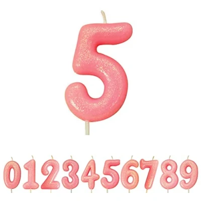 Image of Anniversary House Age 5 Glitter Numeral Moulded Pick Candle Pink