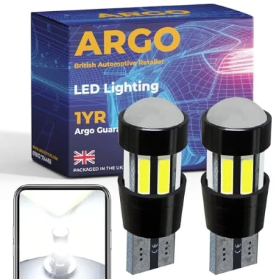 Image of Argo T10 501 Led Bulbs Projector Lens Xenon White Car Light Interior Upgrade Number Plate Map Dome Courtesy Van Capless Wedge 194 168 W5w Bulb Side 12v