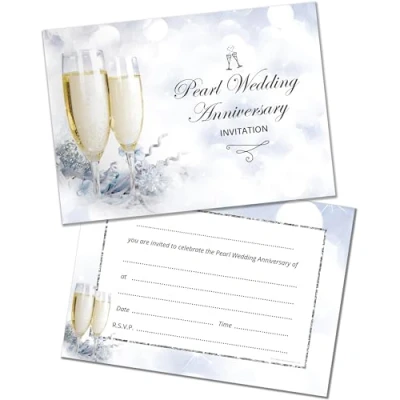 Image of Olivia Samuel 20 x Pearl Wedding Anniversary Invitations Ready to Write with Envelopes Champagne 30th Designed and Printed in the UK