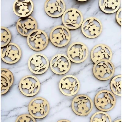 Image of 50pcs Rustic Round Wooden Flowers Wood Craft Shapes Embellishments for Crafting Decoration