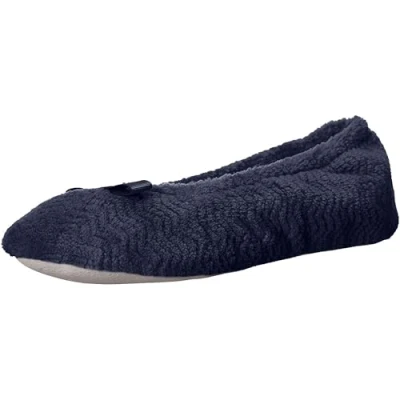 Image of Isotoner Women&#039;s Chevron Microterry Ballerina Slipper Ballet Flat, Navy Blue, 4.5 5.5 UK