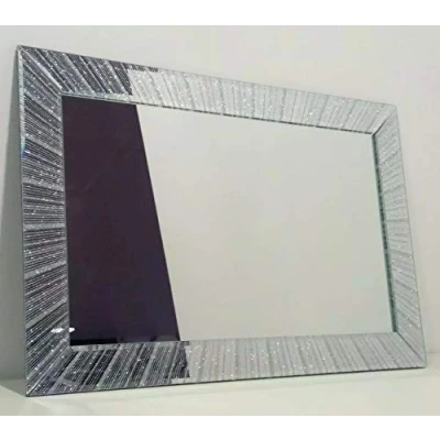 Image of DEENZ Sparkle glitter Mirror Bedroom Bathroom Hallway Silver 60x40cm Best Gift