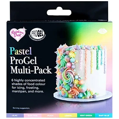 Image of Rainbow Dust ProGel® Concentrated Food Colour, 6 Tube Multipack, Pastel Shades Colouring Gel For Baking and Cake Decorating, Lilac, Pink, Peach, Lemon, Green, Blue