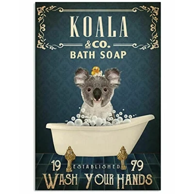 Image of Navy Bath Soap Company Koala Decor Metal Sign Tin Poster Wall Art 8X12 Inches