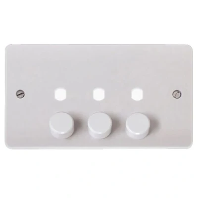 Image of Click Mode 2 Gang Unfurnished Dimmer Plate and Knobs 1200W Max 3 Apertures CMA147PL