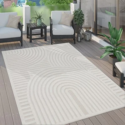 Image of Paco Home Outdoor Rug For Garden Area Living Room Kitchen Scandi Pattern Aztec Monochrome, Size:240x340 cm, Colour:Cream 4