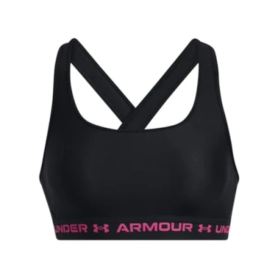 Image of Under Armour Crossback Medium support sports bra, Women&#039;s, Size: XS, black / astro pink