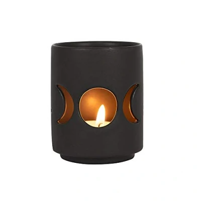 Image of Elegant Black Ceramic Small Triple Moon Cut Out Tealight Holder 7cm x 6cm (1 Pc.) Eye Catching Design, Sturdy Material Ideal for Your Home &amp; Office Decor