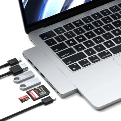 Image of Satechi USB C Hub Multiport Adapter Pro Slim, 7 in 1 Dongle For MacBook Pro/Air M2 with 4 Port, 4K HDMI Resolution, USB3.2 Gen 2, SD/TF Card Reader, and 100W PD (Silver)