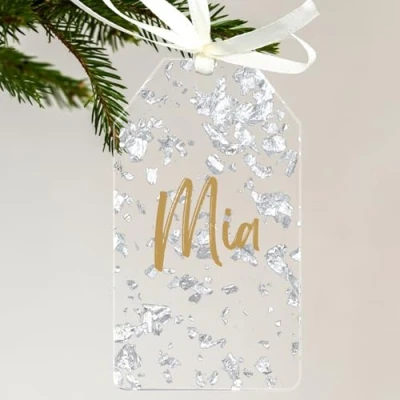 Image of Uniqicon 12Pcs Silver Leaf Flakes Tag For Crafting, Sublimation Acrylic Sheet Blanks, DIY Blanks Ornament, Place Cards Table Number With Hole, Unique Tags Project