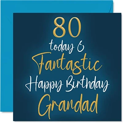 Image of Fantastic 80th Birthday Cards for Grandad 80 Today &amp; Happy Card from Grandson Granddaughter, Gifts, 145mm x Greeting