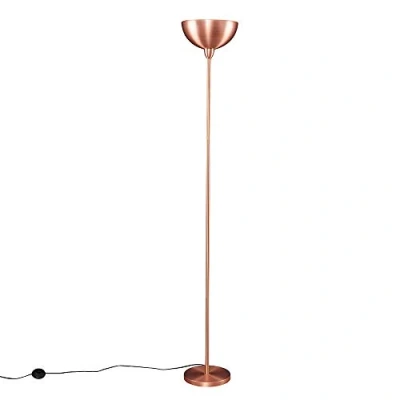 Image of MiniSun Modern Copper Uplighter Floor Lamp with a Bowl Shaped Shade Complete 6w LED GLS Bulb [3000K Warm White]