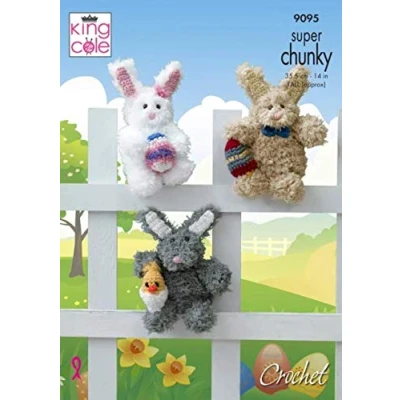 Image of King Cole Tufty super chunky Becky Bunny Crochet Easter Bunnies pattern 9095