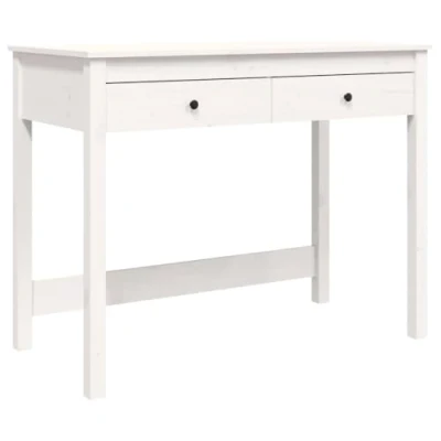 Image of vidaXL Solid Wood Pine Desk with Drawers White 100x50x78 cm Scandinavian Style Rectangle Home Office Furniture