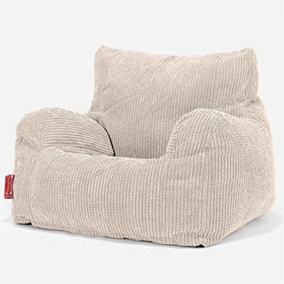 Image of Lounge Pug Adult Bean Bag Armchair, Ivory, Plush Waffle Texture Pom Fabric, Living Room Chair