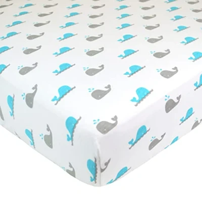 Image of American Baby Company Fitted Crib Sheet 28&quot; x 52&quot;, Soft Breathable Neutral 100% Cotton Jersey Sheet, Whale, for Boys and Girls, Fits Toddler Bed mattresses